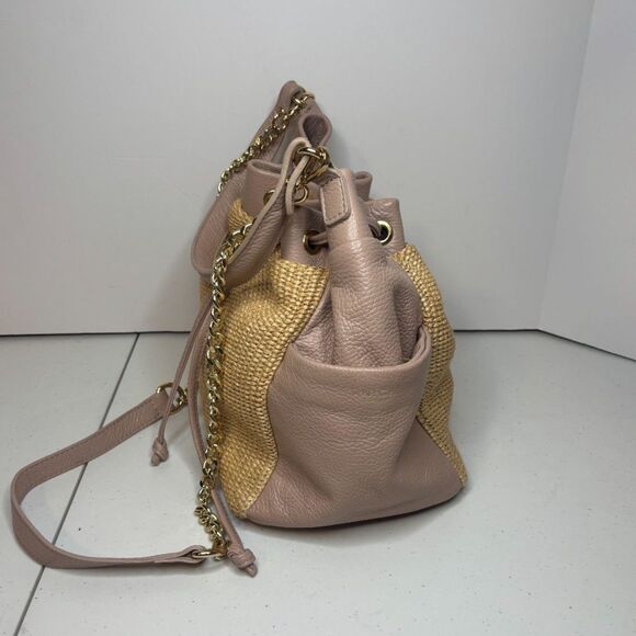 Unica Firenze Italian Leather Straw Large Designer Purse Bag Chain Strap - Picture 6 of 12